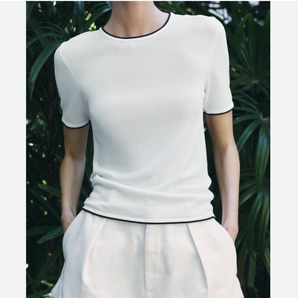 Zara White T-Shirt with Black Trim NWT Small